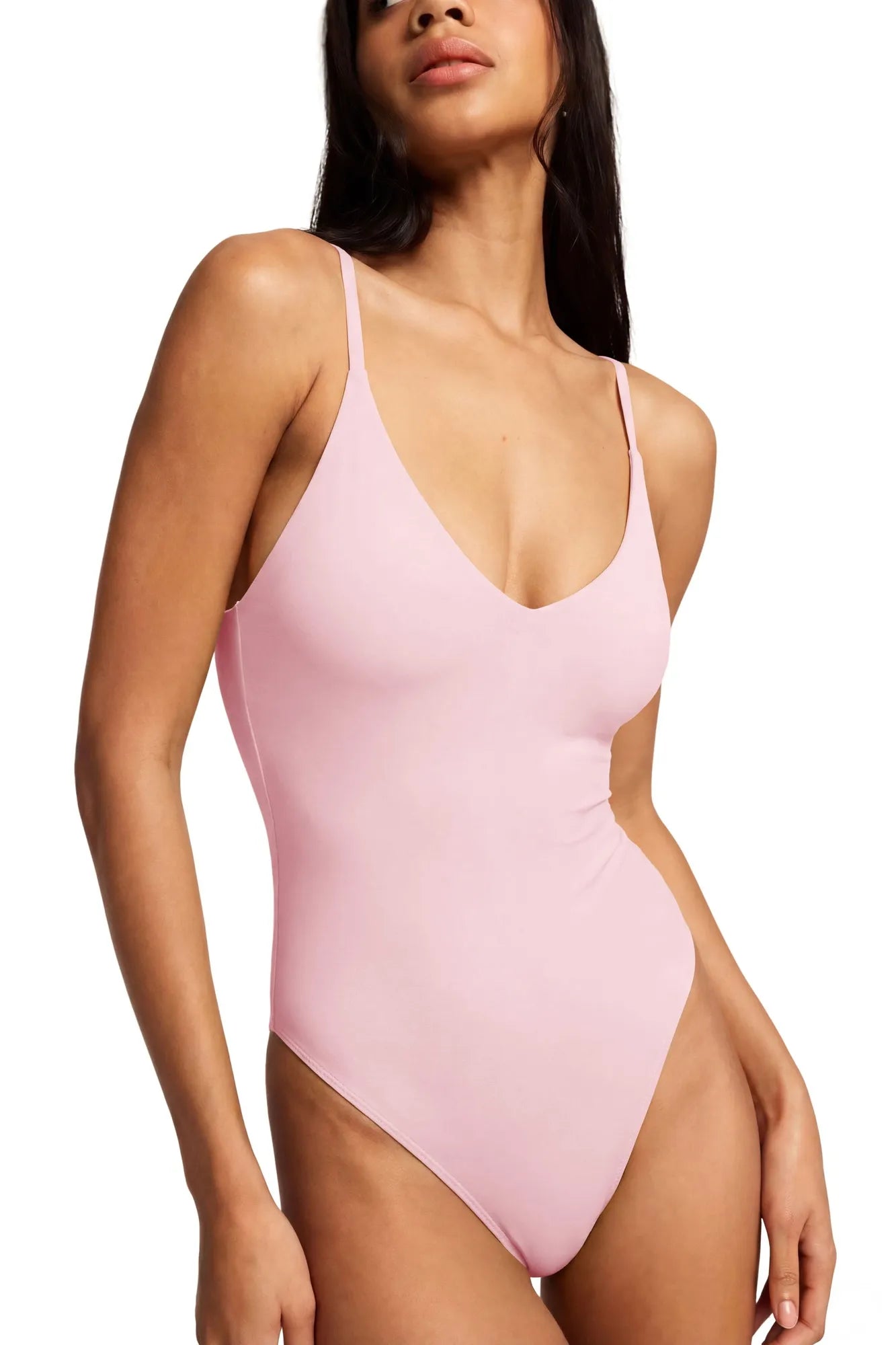Padded V Neck Thong Bodysuit-SUUKSESS-Pink-XS-SUUKSESS