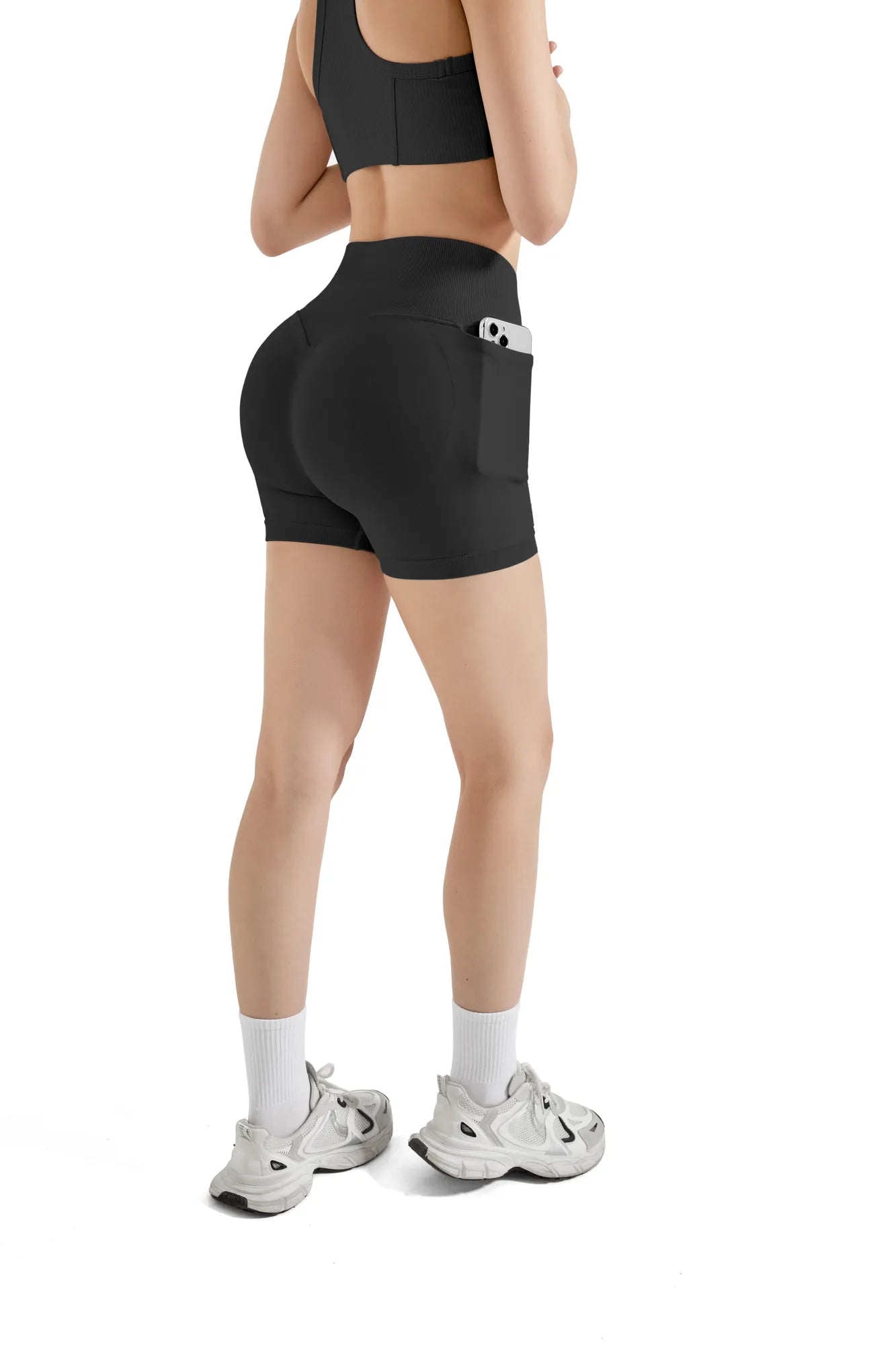 Seamless Hidden Scrunch Shorts-SUUKSESS-Black-S-SUUKSESS