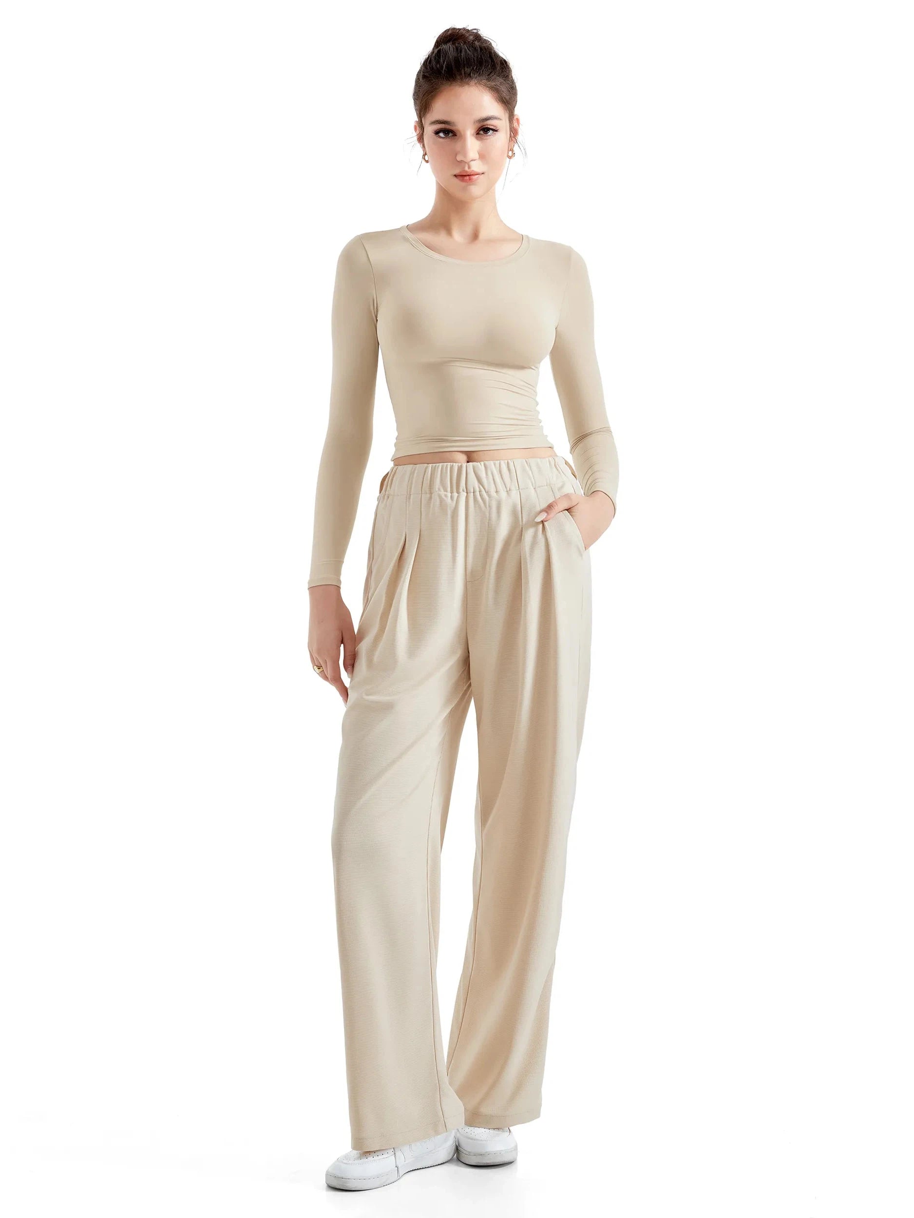 Flowy Palazzo Wide Leg Pants-Clothing-SUUKSESS-Beige-XS-SUUKSESS