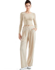 Flowy Palazzo Wide Leg Pants-Clothing-SUUKSESS-Beige-XS-SUUKSESS