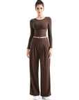 Flowy Palazzo Wide Leg Pants-Clothing-SUUKSESS-Brown-XS-SUUKSESS