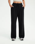 SUUKSESS Women Wide Leg Work Pants High Waisted Drawstring Waffle Knit Trousers-SUUKSESS-SUUKSESS
