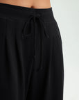 SUUKSESS Women Wide Leg Work Pants High Waisted Drawstring Waffle Knit Trousers-SUUKSESS-SUUKSESS