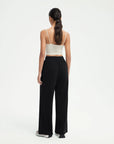 SUUKSESS Women Wide Leg Work Pants High Waisted Drawstring Waffle Knit Trousers-SUUKSESS-SUUKSESS