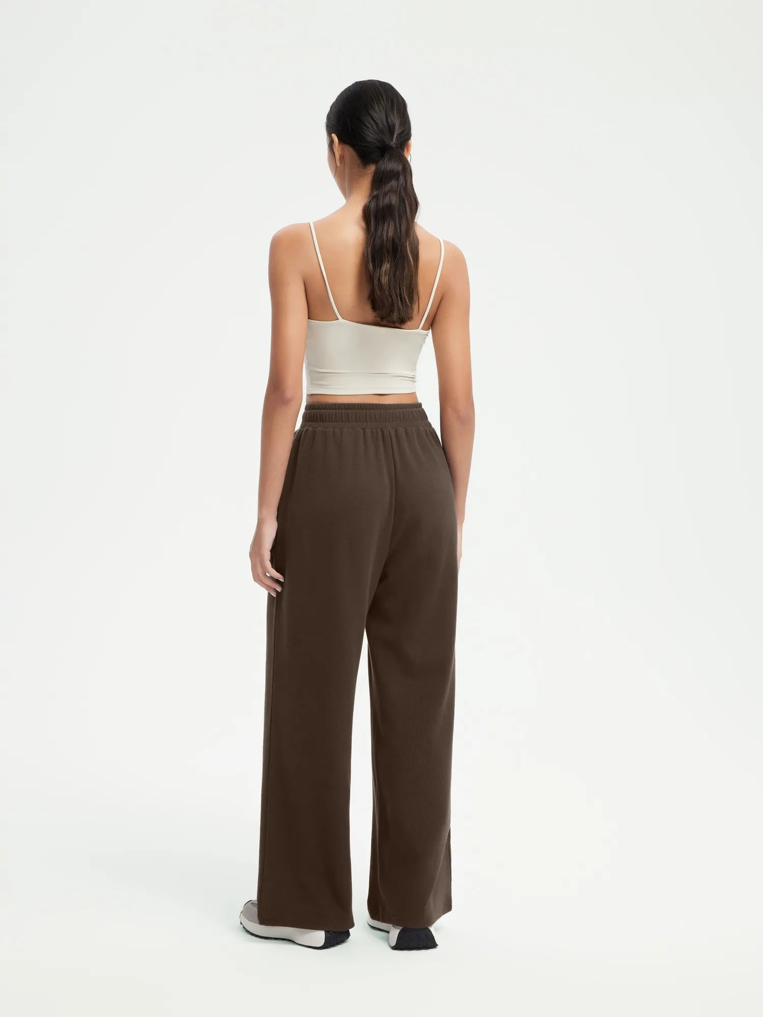 SUUKSESS Women Wide Leg Work Pants High Waisted Drawstring Waffle Knit Trousers-SUUKSESS-SUUKSESS