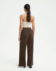 SUUKSESS Women Wide Leg Work Pants High Waisted Drawstring Waffle Knit Trousers-SUUKSESS-SUUKSESS