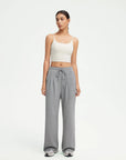 SUUKSESS Women Wide Leg Work Pants High Waisted Drawstring Waffle Knit Trousers-SUUKSESS-Grey-XS-SUUKSESS