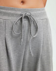 SUUKSESS Women Wide Leg Work Pants High Waisted Drawstring Waffle Knit Trousers-SUUKSESS-SUUKSESS