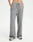 SUUKSESS Women Wide Leg Work Pants High Waisted Drawstring Waffle Knit Trousers-SUUKSESS-SUUKSESS