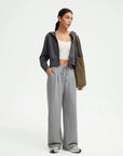 SUUKSESS Women Wide Leg Work Pants High Waisted Drawstring Waffle Knit Trousers-SUUKSESS-SUUKSESS