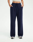 SUUKSESS Women Wide Leg Work Pants High Waisted Drawstring Waffle Knit Trousers-SUUKSESS-SUUKSESS