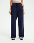 SUUKSESS Women Wide Leg Work Pants High Waisted Drawstring Waffle Knit Trousers-SUUKSESS-SUUKSESS