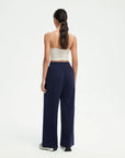 SUUKSESS Women Wide Leg Work Pants High Waisted Drawstring Waffle Knit Trousers-SUUKSESS-SUUKSESS