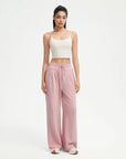 SUUKSESS Women Wide Leg Work Pants High Waisted Drawstring Waffle Knit Trousers-SUUKSESS-Pink-XS-SUUKSESS