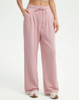 SUUKSESS Women Wide Leg Work Pants High Waisted Drawstring Waffle Knit Trousers-SUUKSESS-SUUKSESS