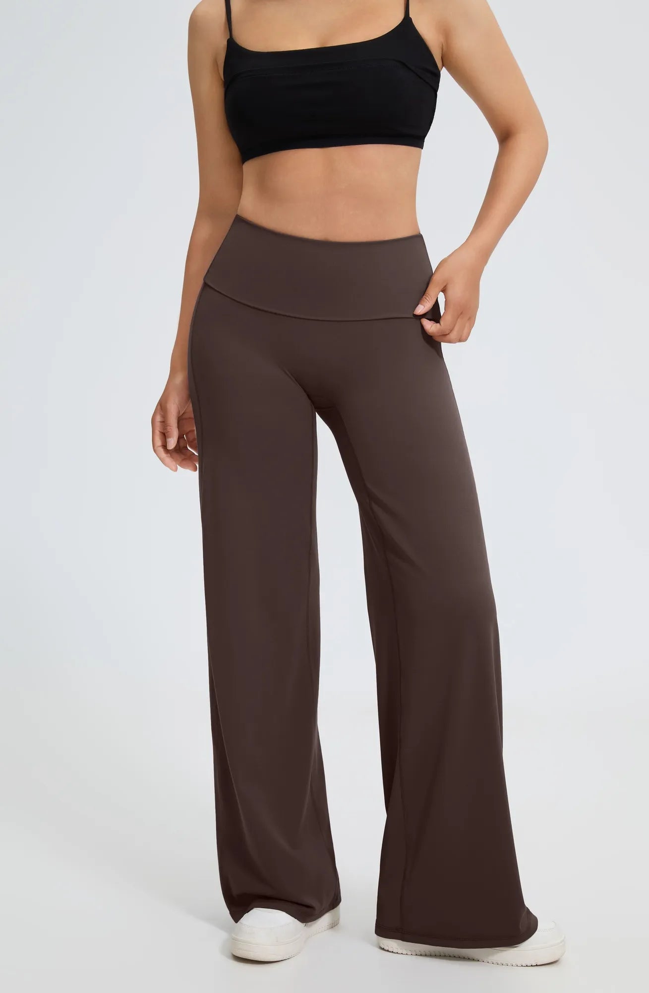 SUUKSESS Women Wide Leg Yoga Pants High Waisted Tummy Control Workout Leggings-SUUKSESS-Brown-XS-SUUKSESS