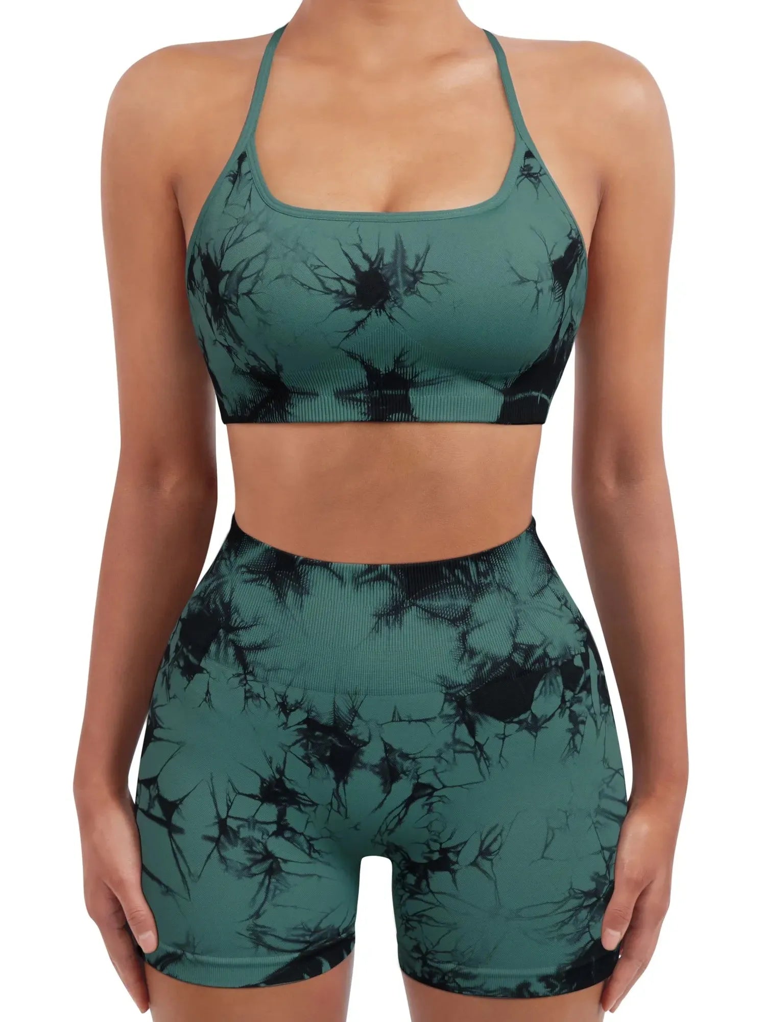 Colorful Seamless Workout Set-SUUKSESS-Deep Green Tie Dye-XS-SUUKSESS
