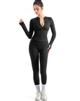 Seamless Ribbed Zip-Up Workout Set-Clothing-SUUKSESS-Black-S-SUUKSESS