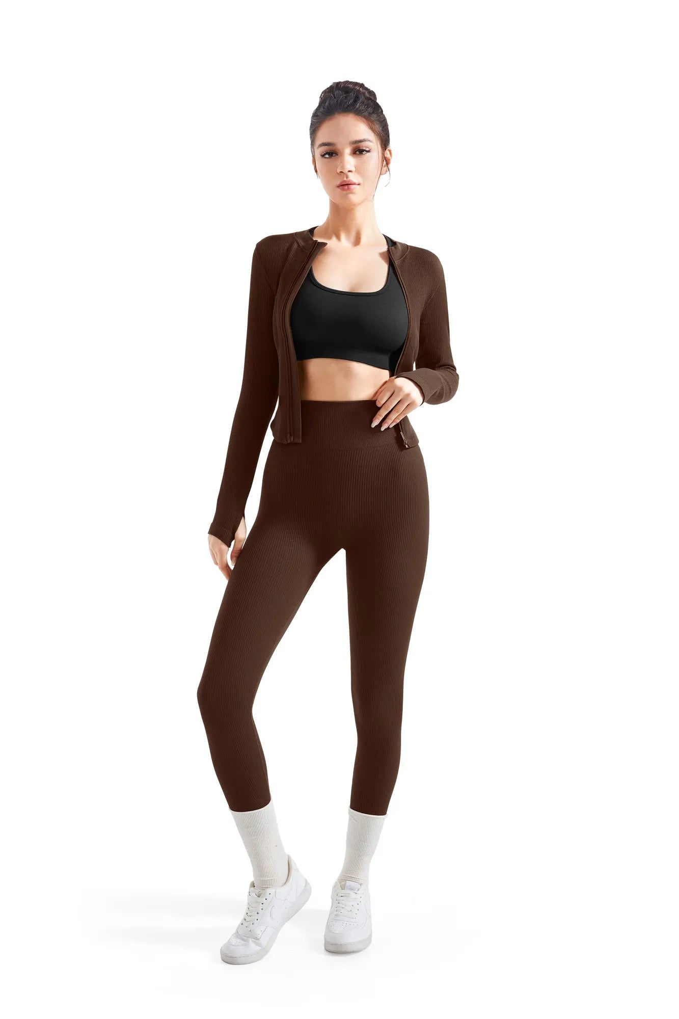 Seamless Ribbed Zip-Up Workout Set-Clothing-SUUKSESS-SUUKSESS