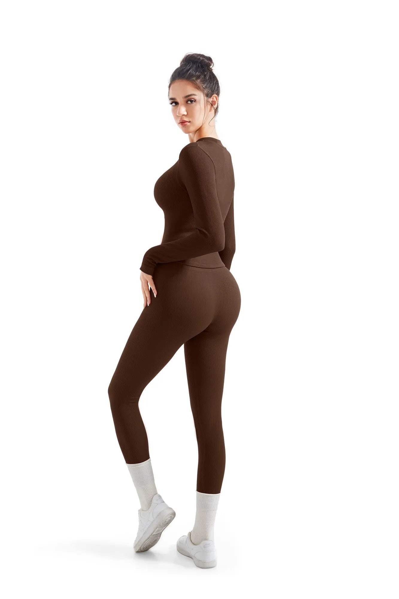 Seamless Ribbed Zip-Up Workout Set-Clothing-SUUKSESS-SUUKSESS