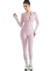 Seamless Ribbed Zip-Up Workout Set-Clothing-SUUKSESS-Light Pink-S-SUUKSESS