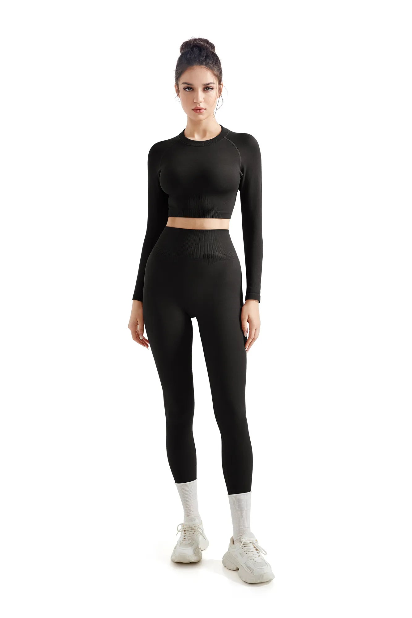 Seamless Crop Top Workout Set-SUUKSESS-Black-S-SUUKSESS