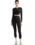 Seamless Crop Top Workout Set-SUUKSESS-Black-S-SUUKSESS