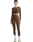 Seamless Crop Top Workout Set-SUUKSESS-Brown-S-SUUKSESS