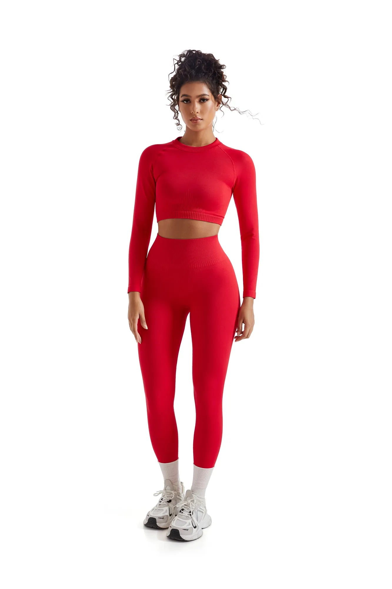 Seamless Crop Top Workout Set-SUUKSESS-Red-S-SUUKSESS