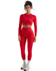 Seamless Crop Top Workout Set-SUUKSESS-Red-S-SUUKSESS