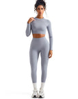 Seamless Crop Top Workout Set-SUUKSESS-Grey-S-SUUKSESS