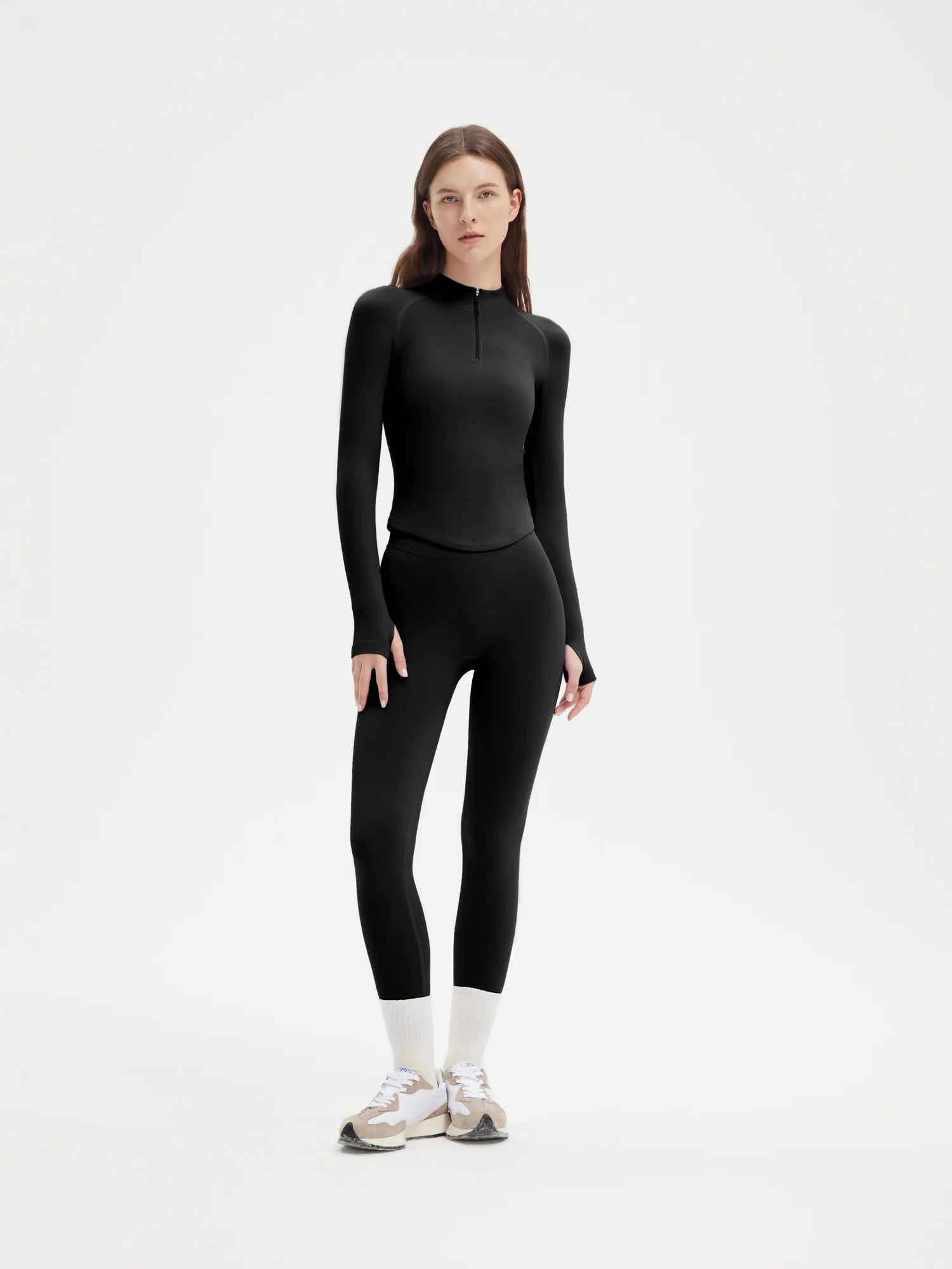 SUUKSESS Workout Sets for Women 2 Piece Seamless Long Sleeve Yoga Outfits Active Leggings Half Zippy Jacket Gym Set-SUUKSESS-Black-XS-SUUKSESS