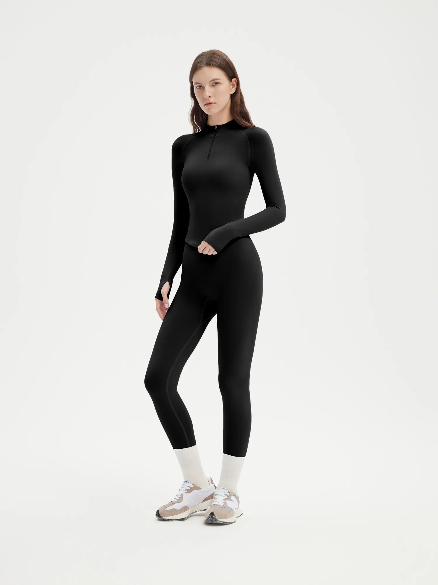 SUUKSESS Workout Sets for Women 2 Piece Seamless Long Sleeve Yoga Outfits Active Leggings Half Zippy Jacket Gym Set-SUUKSESS-SUUKSESS