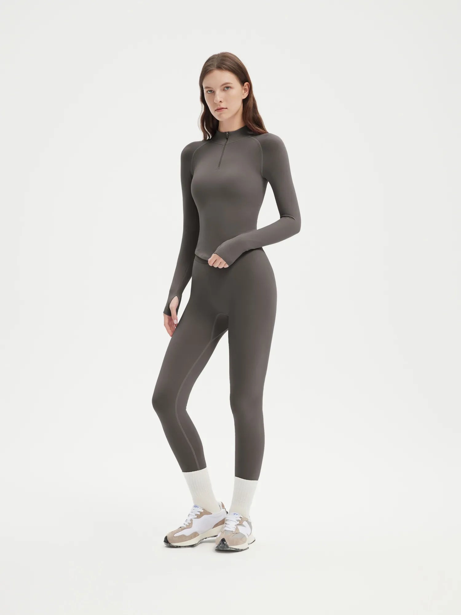 SUUKSESS Workout Sets for Women 2 Piece Seamless Long Sleeve Yoga Outfits Active Leggings Half Zippy Jacket Gym Set-SUUKSESS-Grey-XS-SUUKSESS