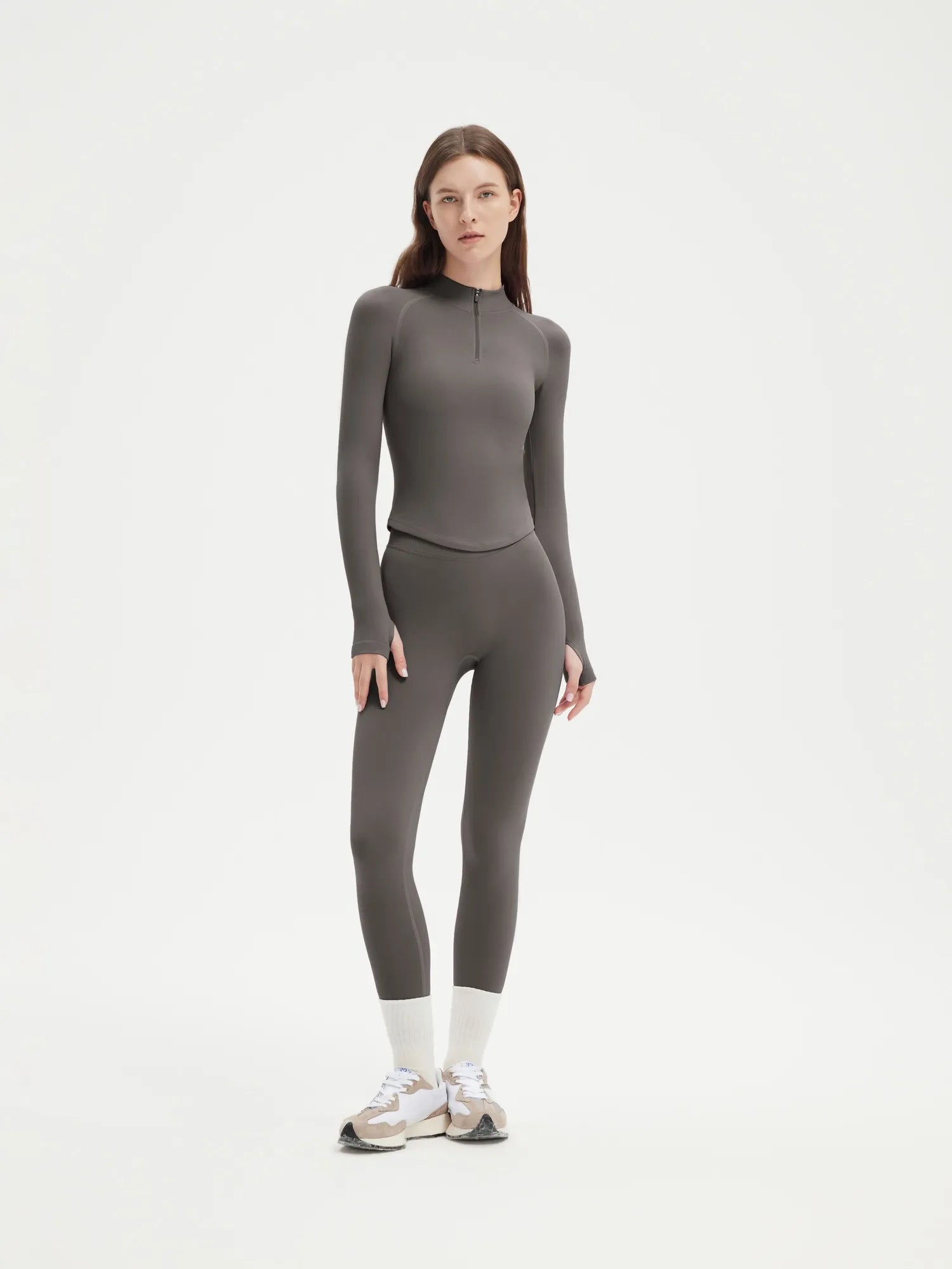 SUUKSESS Workout Sets for Women 2 Piece Seamless Long Sleeve Yoga Outfits Active Leggings Half Zippy Jacket Gym Set-SUUKSESS-SUUKSESS