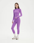 SUUKSESS Workout Sets for Women 2 Piece Seamless Long Sleeve Yoga Outfits Active Leggings Half Zippy Jacket Gym Set-SUUKSESS-Purple-XS-SUUKSESS