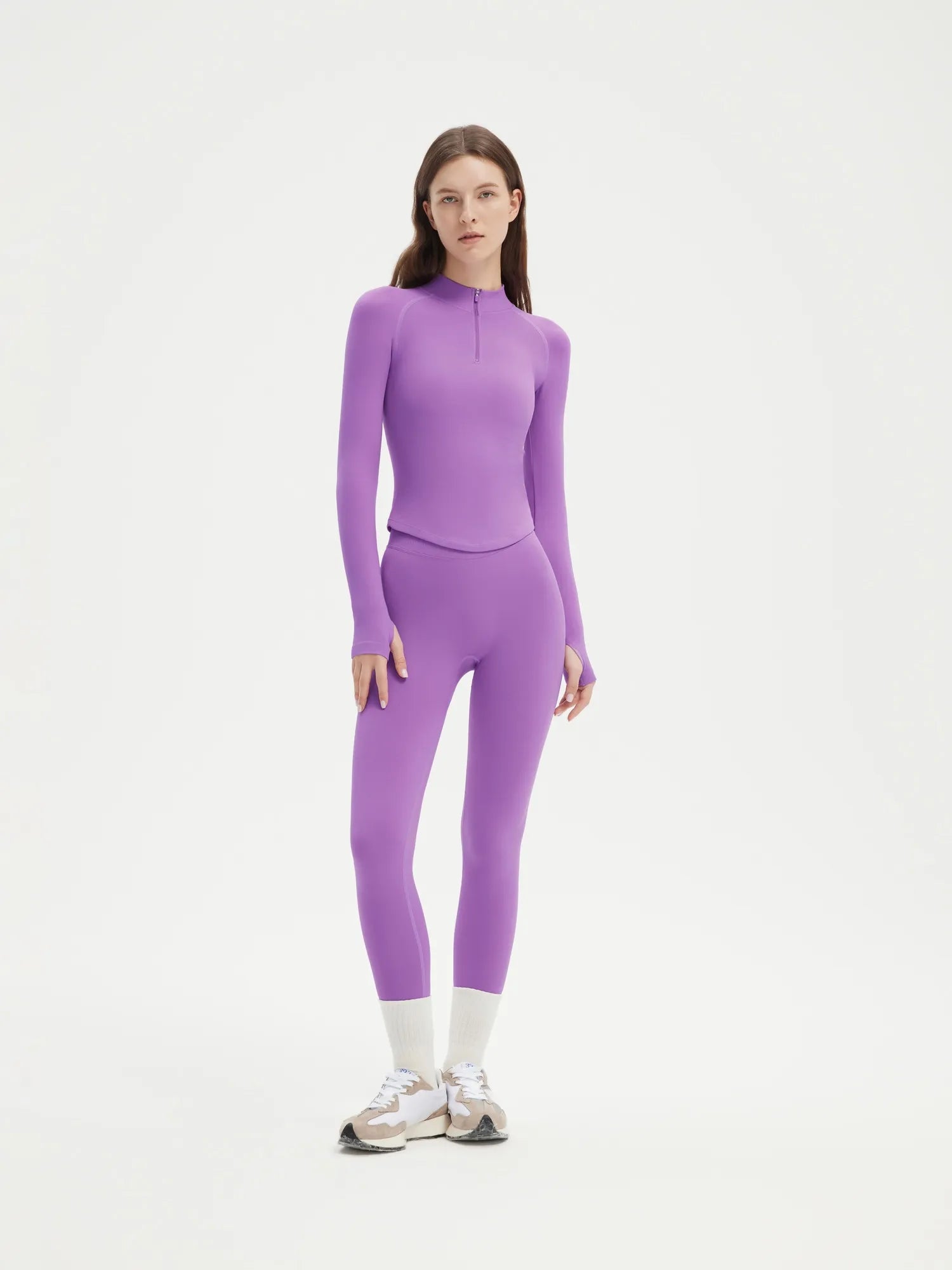 SUUKSESS Workout Sets for Women 2 Piece Seamless Long Sleeve Yoga Outfits Active Leggings Half Zippy Jacket Gym Set-SUUKSESS-SUUKSESS