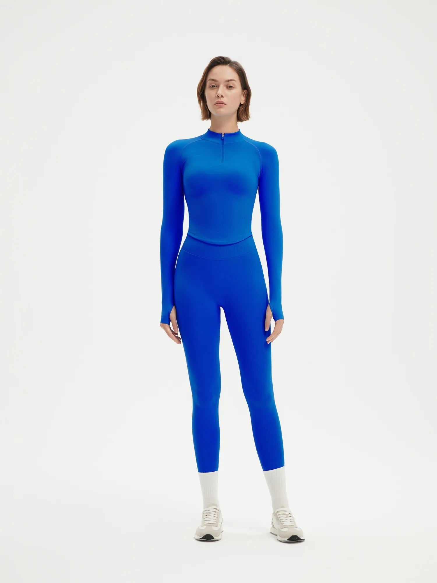SUUKSESS Workout Sets for Women 2 Piece Seamless Long Sleeve Yoga Outfits Active Leggings Half Zippy Jacket Gym Set-SUUKSESS-Royal Blue-XS-SUUKSESS