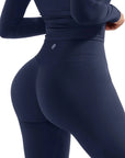 SUUKSESS Women 2 Piece Workout Sets High Waisted Seamless Leggings Active Long Sleeve Tops-SUUKSESS-SUUKSESS