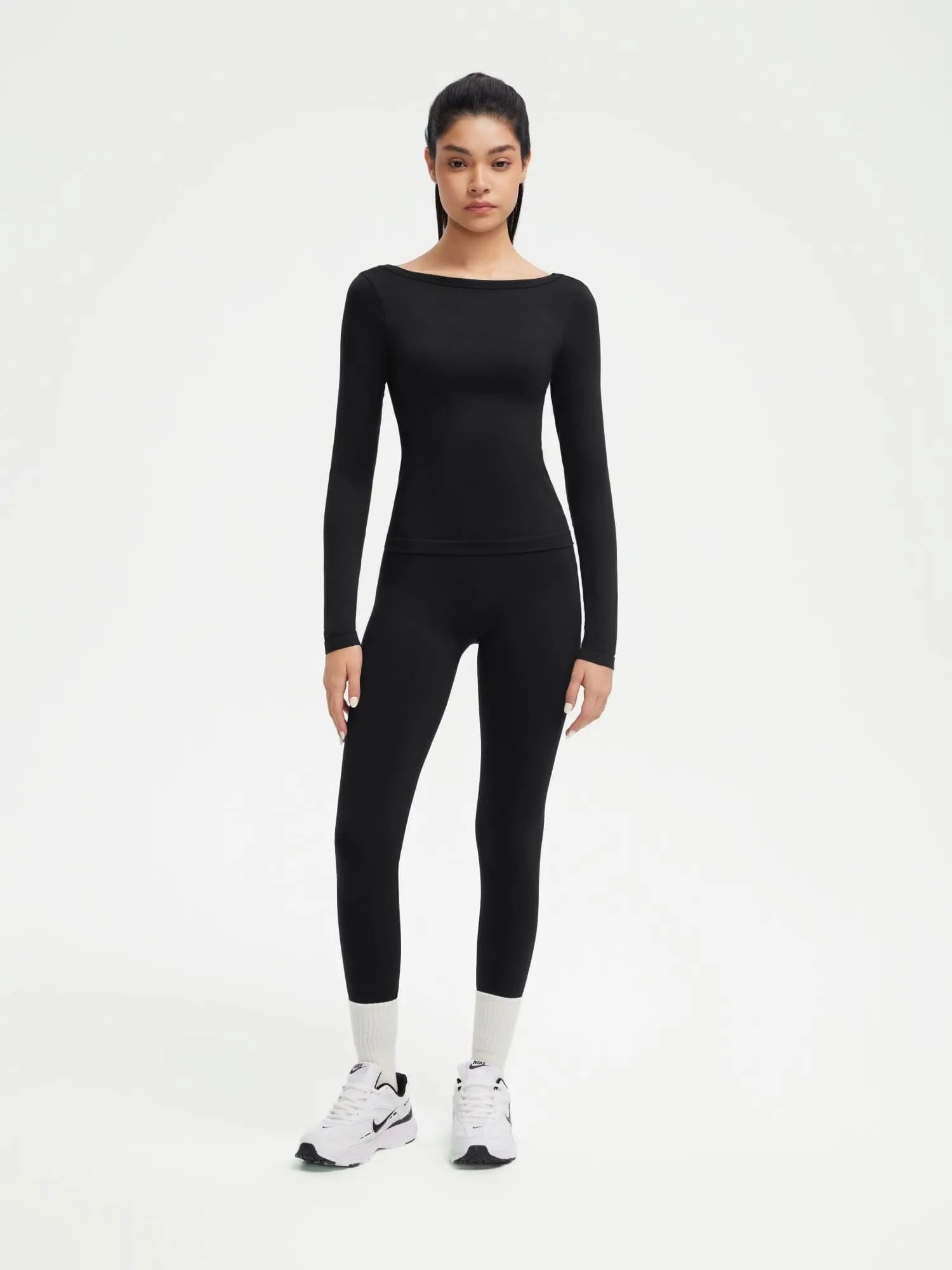 SUUKSESS Women 2 Piece Workout Sets High Waisted Seamless Leggings Active Long Sleeve Tops-SUUKSESS-Black-XS-SUUKSESS