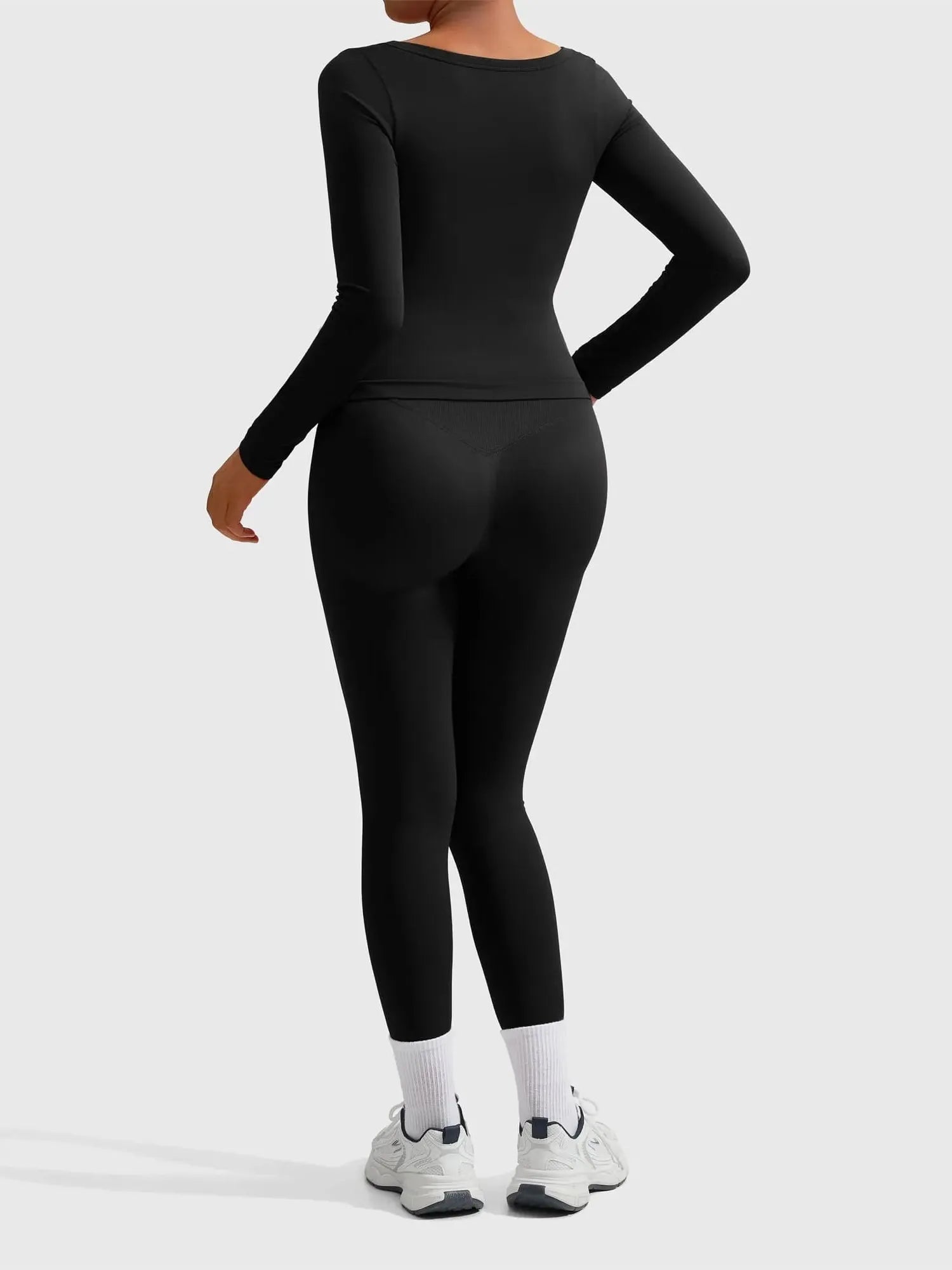 SUUKSESS Women 2 Piece Workout Sets High Waisted Seamless Leggings Active Long Sleeve Tops-SUUKSESS-SUUKSESS