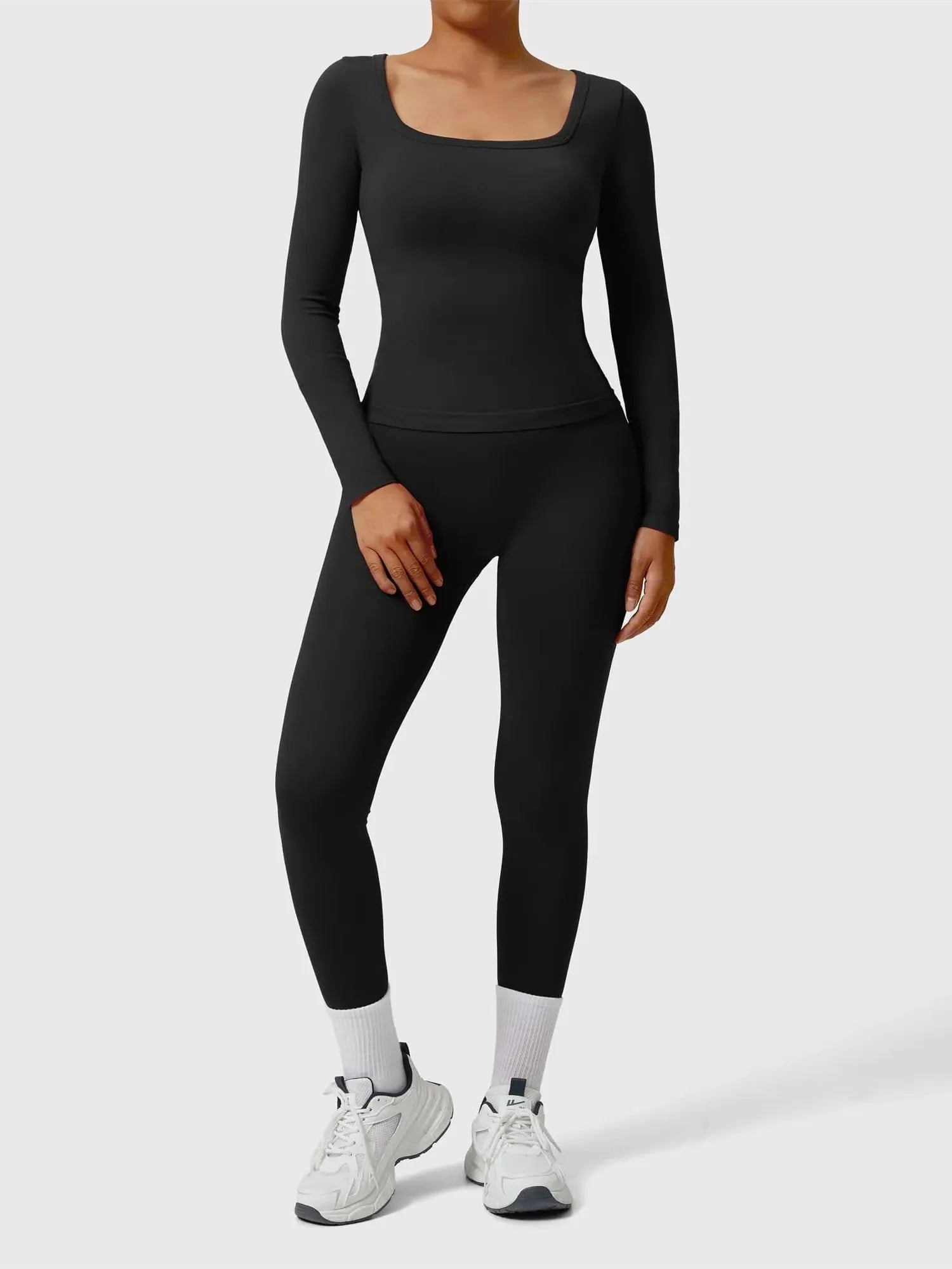 SUUKSESS Women 2 Piece Workout Sets High Waisted Seamless Leggings Active Long Sleeve Tops-SUUKSESS-SUUKSESS