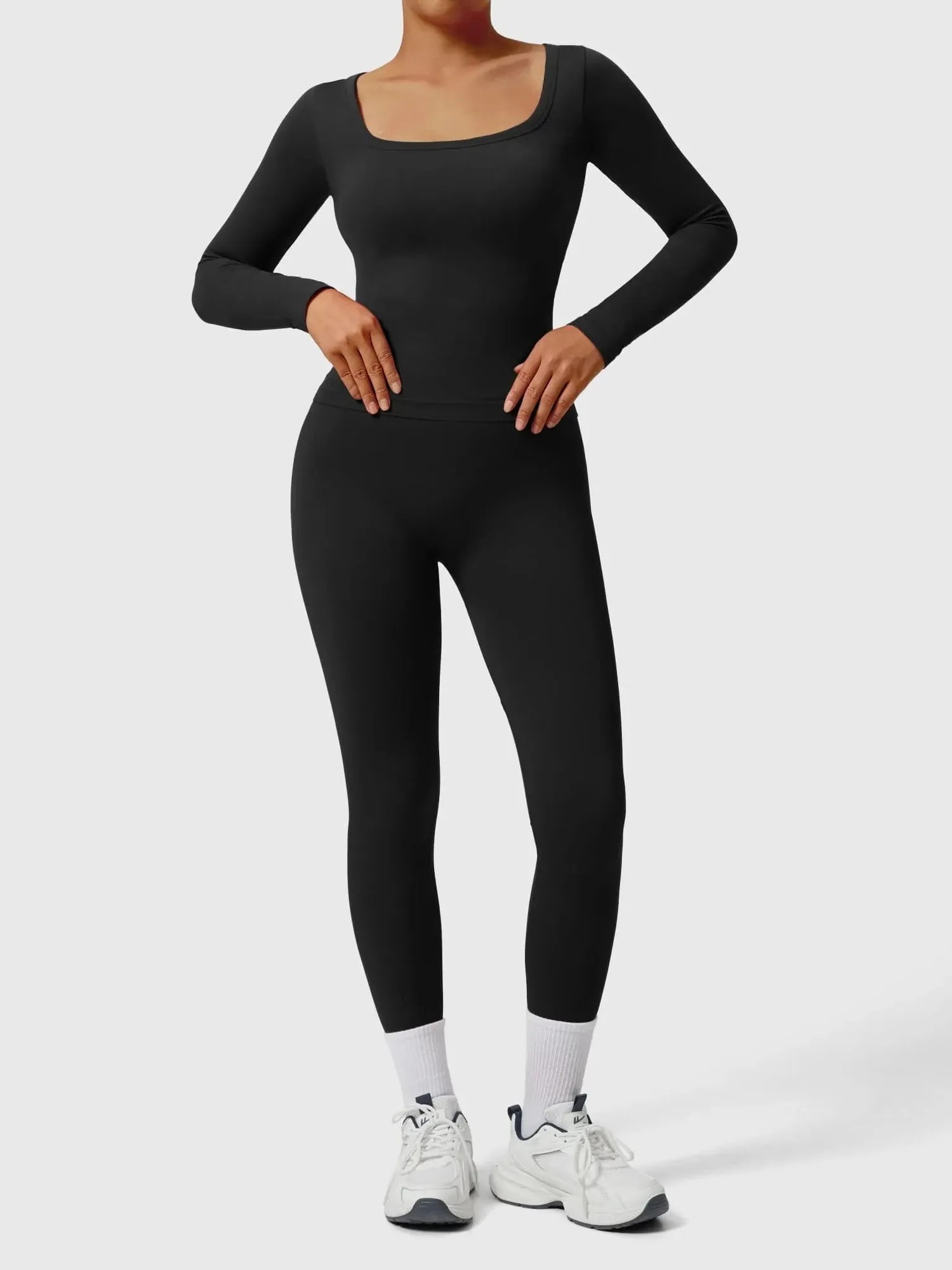 SUUKSESS Women 2 Piece Workout Sets High Waisted Seamless Leggings Active Long Sleeve Tops-SUUKSESS-SUUKSESS