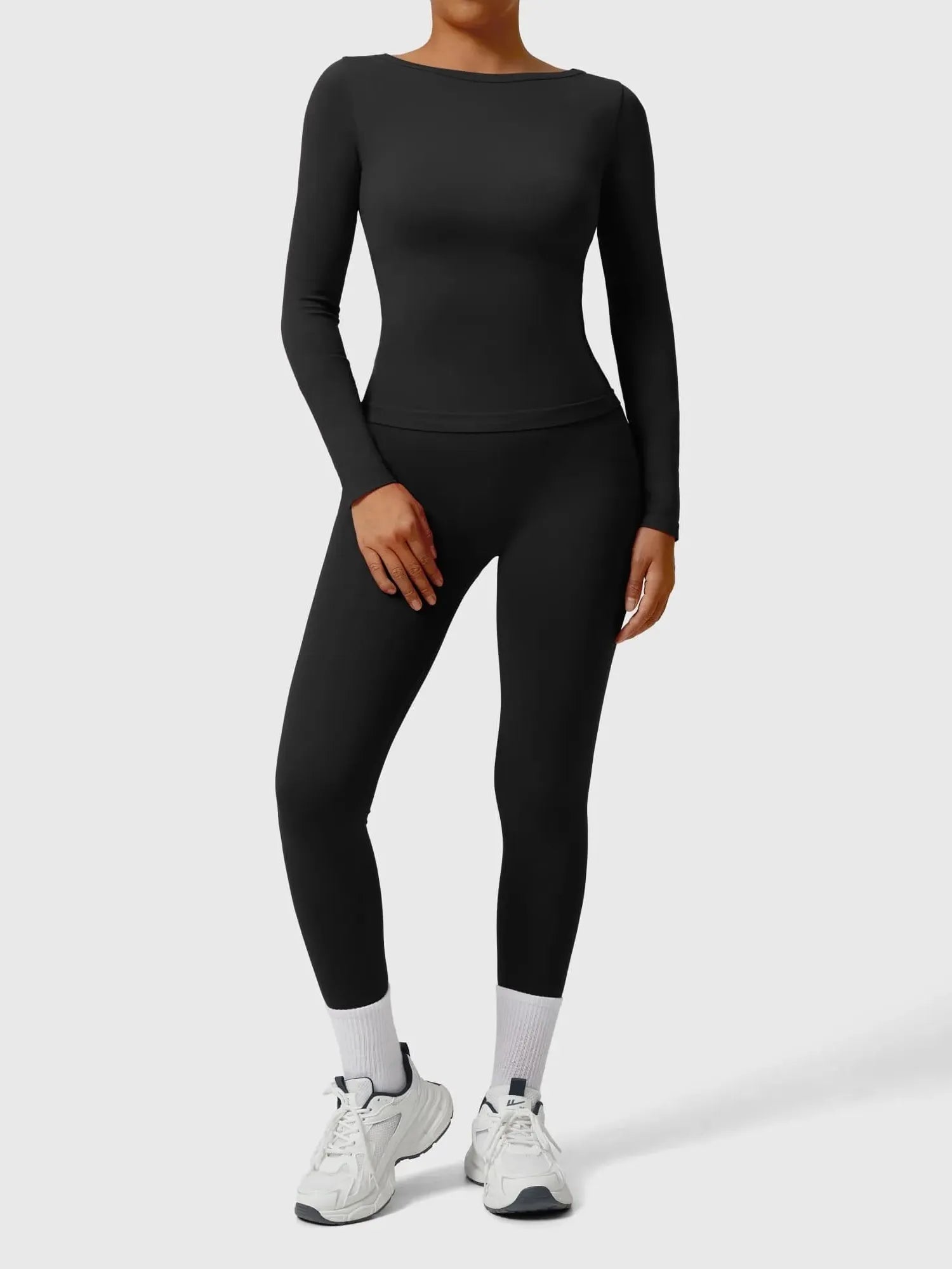 SUUKSESS Women 2 Piece Workout Sets High Waisted Seamless Leggings Active Long Sleeve Tops-SUUKSESS-SUUKSESS