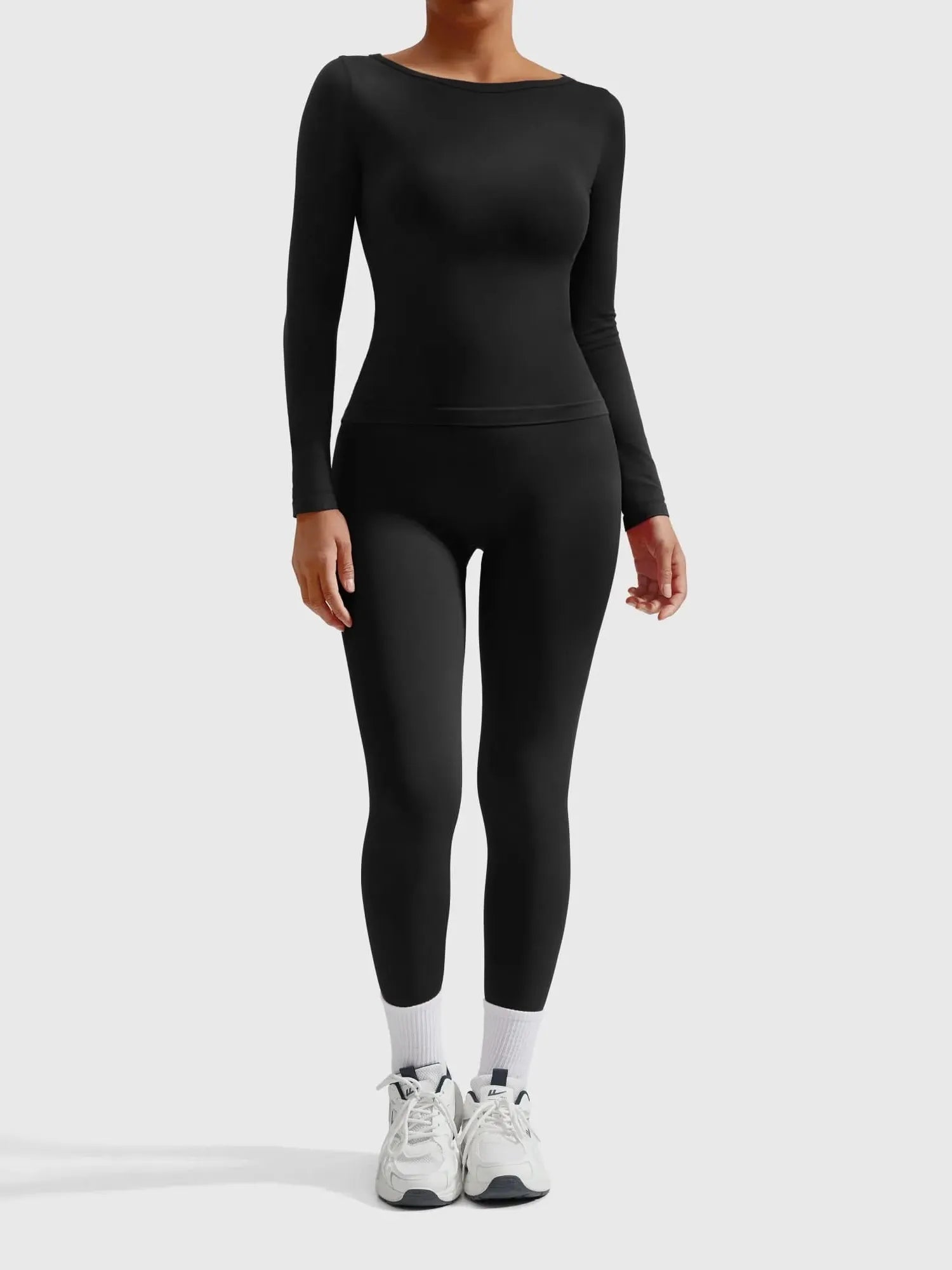 SUUKSESS Women 2 Piece Workout Sets High Waisted Seamless Leggings Active Long Sleeve Tops-SUUKSESS-SUUKSESS