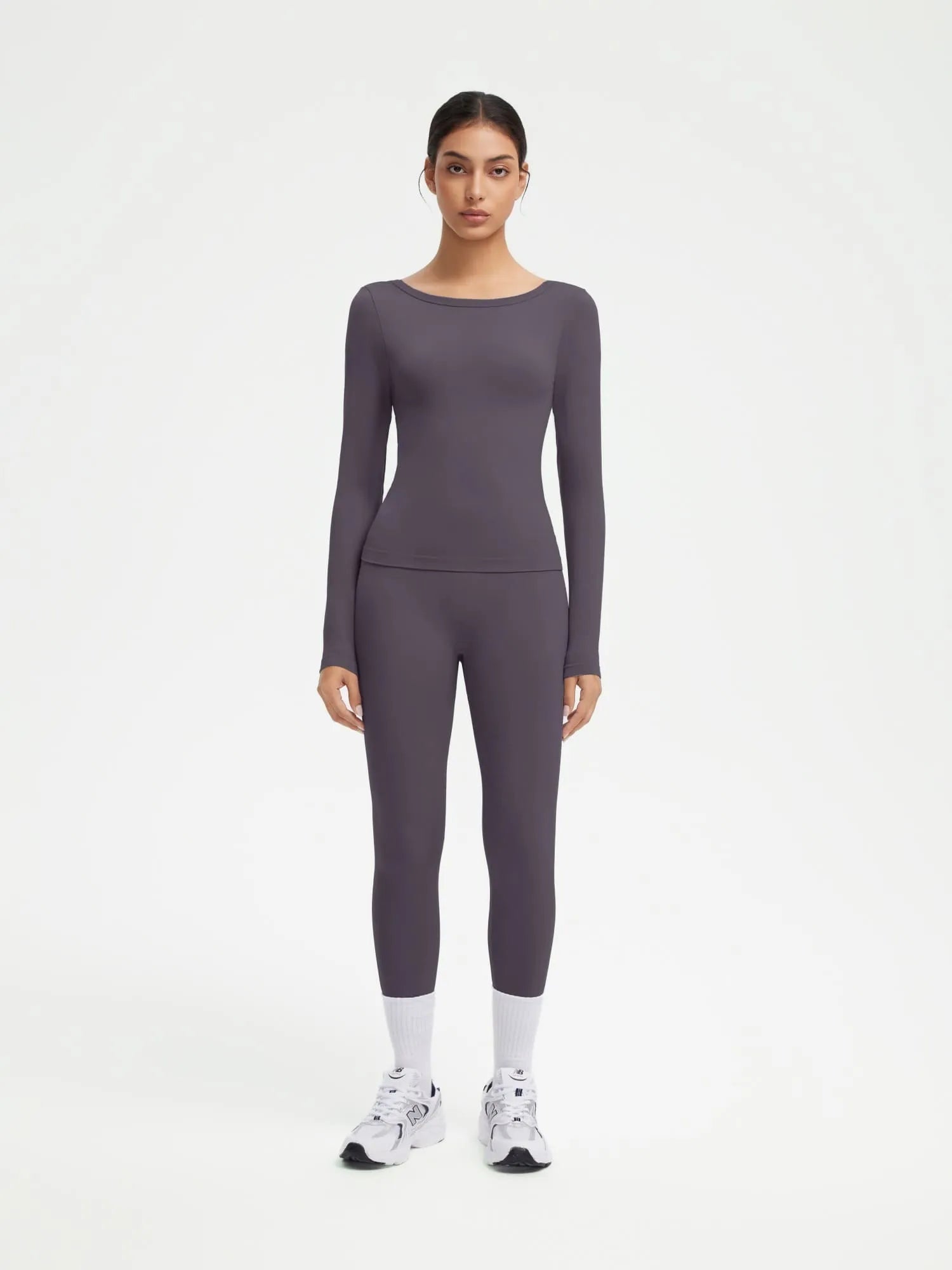 SUUKSESS Women 2 Piece Workout Sets High Waisted Seamless Leggings Active Long Sleeve Tops-SUUKSESS-Violet-XS-SUUKSESS