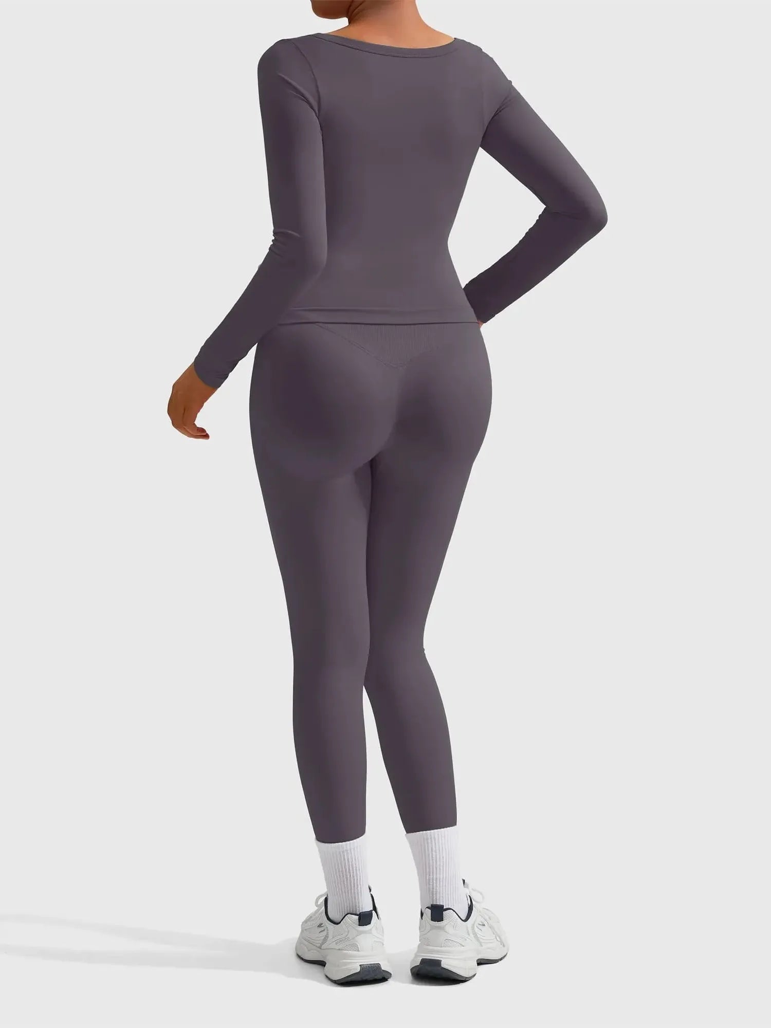 SUUKSESS Women 2 Piece Workout Sets High Waisted Seamless Leggings Active Long Sleeve Tops-SUUKSESS-SUUKSESS