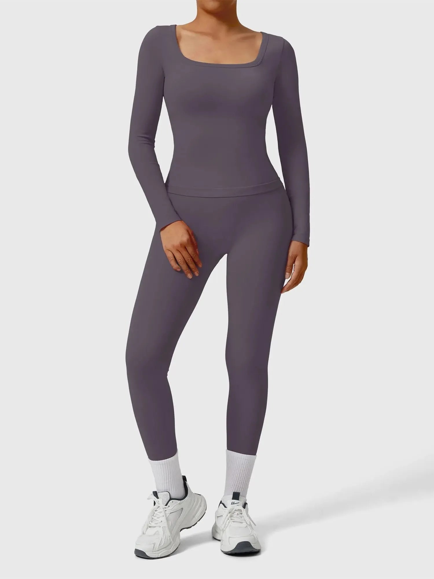 SUUKSESS Women 2 Piece Workout Sets High Waisted Seamless Leggings Active Long Sleeve Tops-SUUKSESS-SUUKSESS