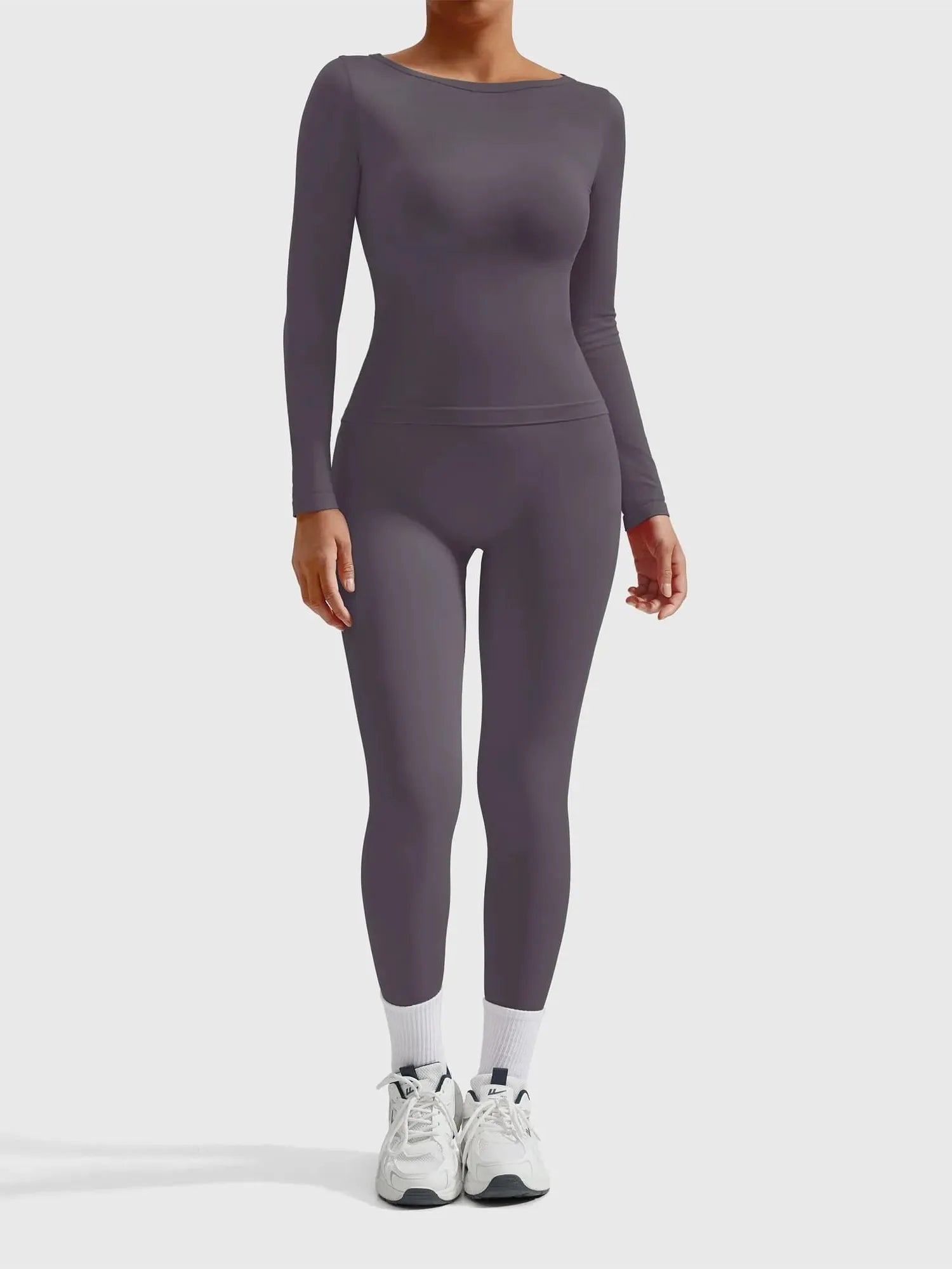 SUUKSESS Women 2 Piece Workout Sets High Waisted Seamless Leggings Active Long Sleeve Tops-SUUKSESS-SUUKSESS