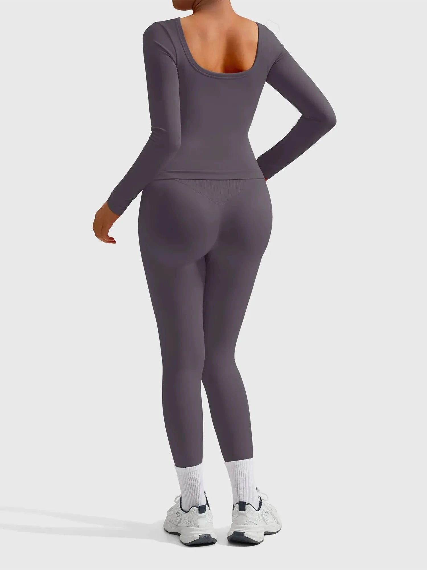 SUUKSESS Women 2 Piece Workout Sets High Waisted Seamless Leggings Active Long Sleeve Tops-SUUKSESS-SUUKSESS